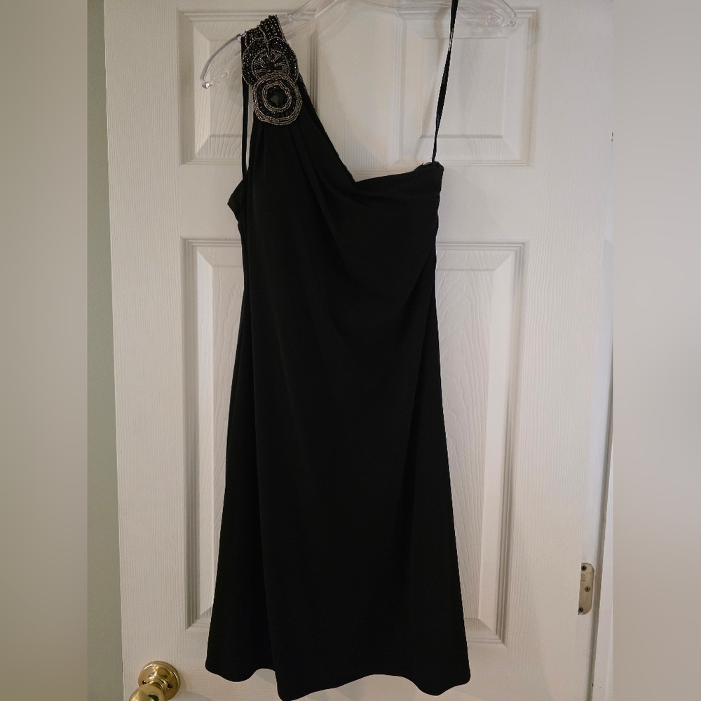 Cachet Black One-Shoulder Dress with Silver Detailing